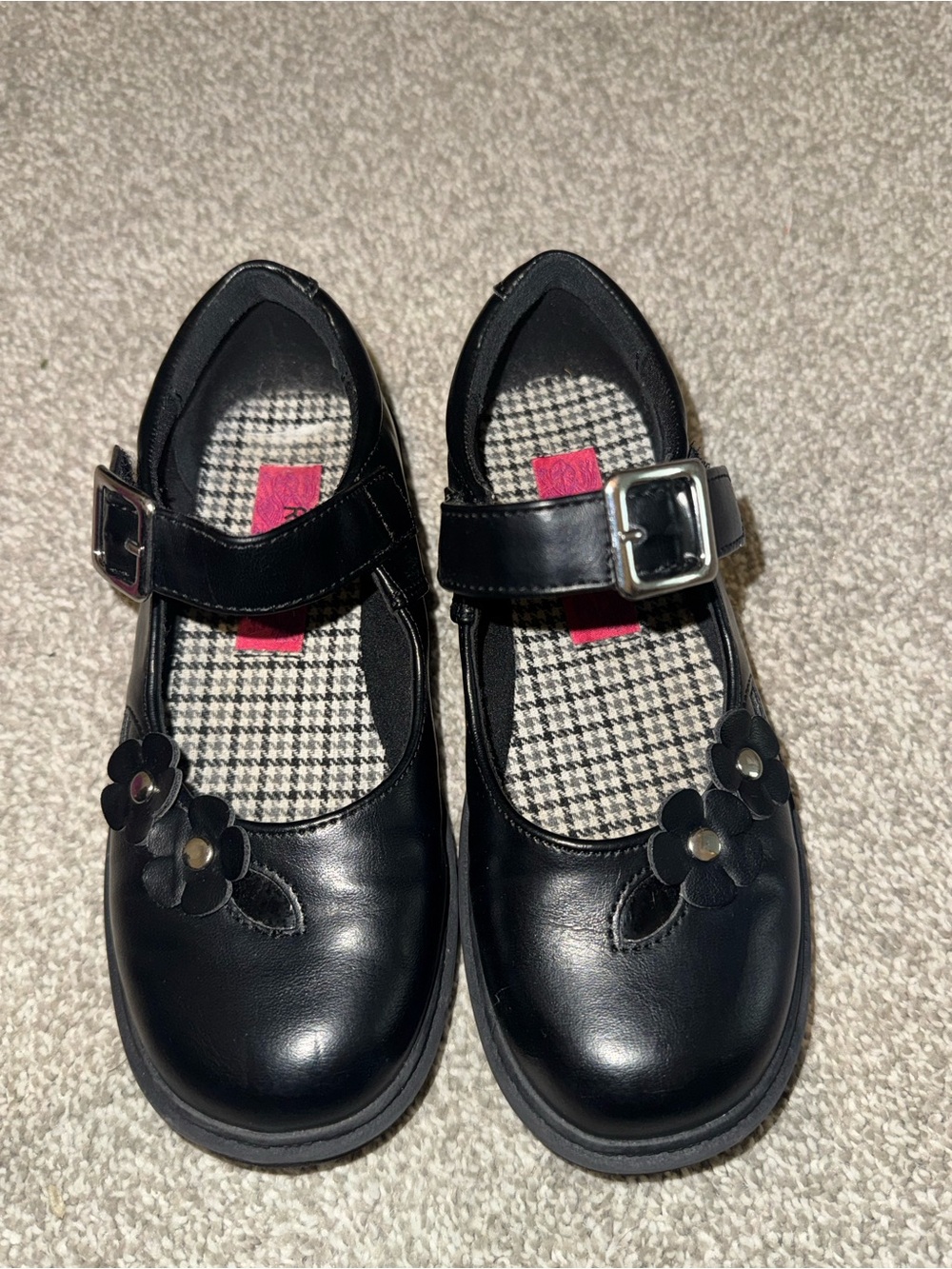 Rachel Shoes Black Girls' Mary Janes with Flower Appliqués